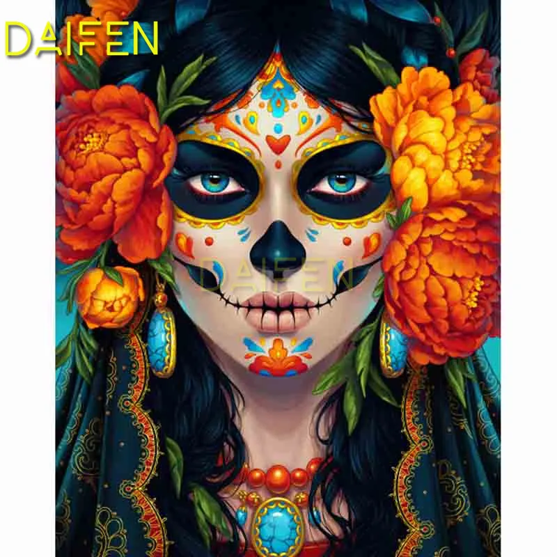 Full Square Indian flower mask skull  Diamond painting 5D DIY Diamond embroidery Cross stitch Full Round Diamond mosaic