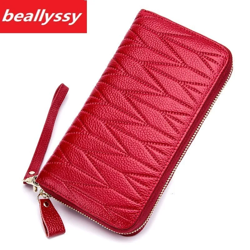 New Genuine Leather Women Long Wallet Coin Purse Female Clutches Money Wallets Party Bag Handbag for Cell Phone 36 Card Holder