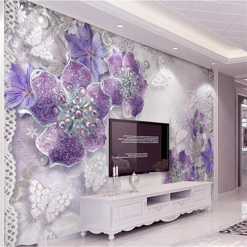 

wellyu Custom photo wallpaper 3D stereo murals noble gorgeous purple European style flower TV Background wall Hotel wallpaper