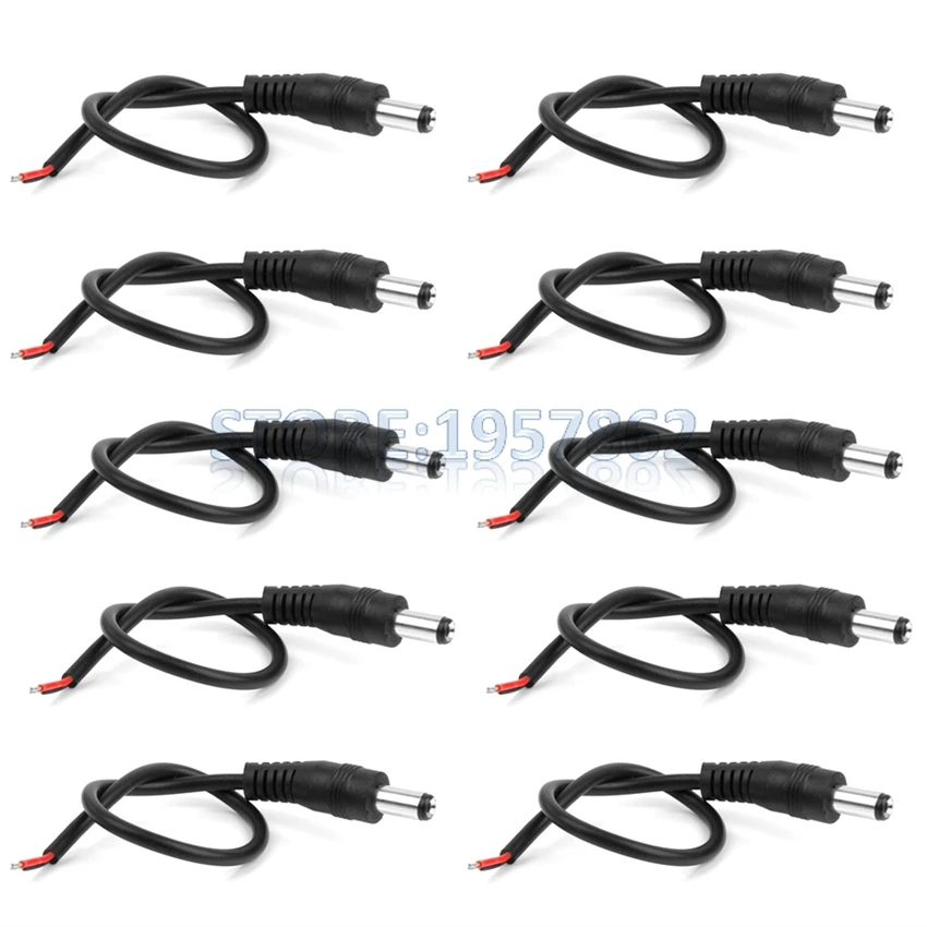 5.5mm*2.1mm Male DC Power Supply Pigtail Lead Cable Plug for CCTV Set of 10