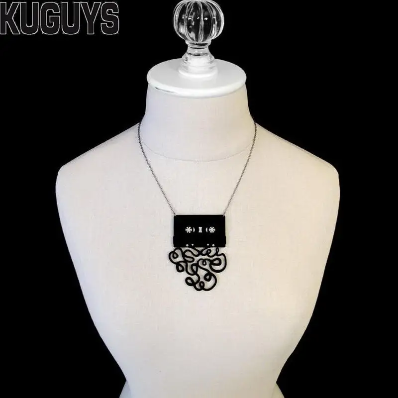 KUGUYS Black Tape Pendant Necklaces for Women Fashion Jewelry Link Chain Trendy Originality Gift Girls Accessories