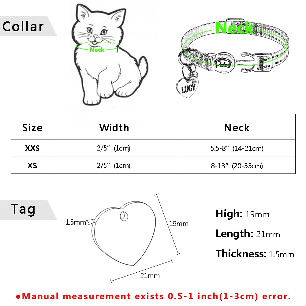 Quick Release Cat Collar Reflective Cat Collars Personalized Puppy Collars for Small Dog Cats Kitten Doggy