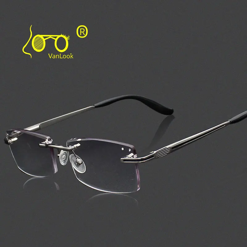 Rimless Reading Glasses Men Diamond Cutting Edge +1.00 1.50 2.00 2.50 3.00 3.50 4.00 Anti Reflective Fashion Spectacle Case Free