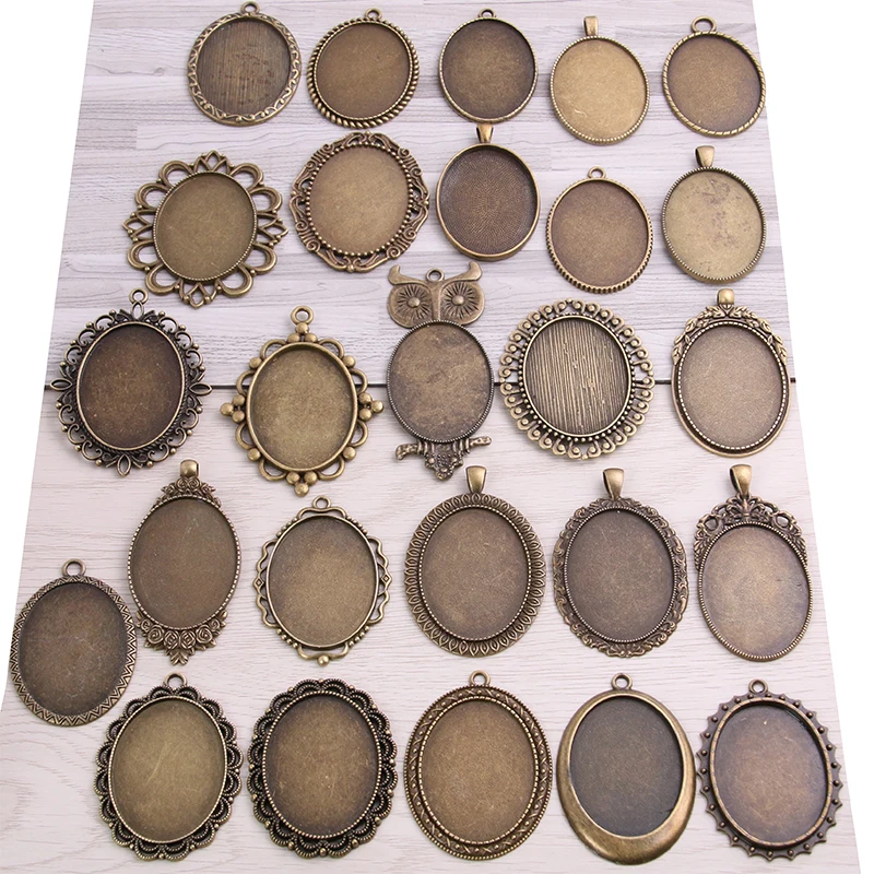 100Gram Mix Designs Antique Bronze & Antique   Zinc Alloy Pendant Blank Cameo Cabochon Base Setting Jewelry Accessories