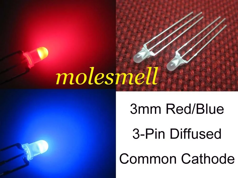 

Free shipping 5000pcs 3mm Dual Bi-Color diffused Red/blue Bright 3-Pin Led Common cathode Leds Lamp 3mm R/B 3PIN led