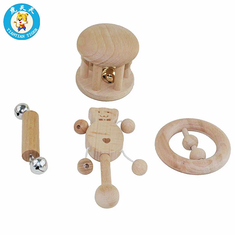 Montessori Baby Wooden Toys Early Educational Preschool Training Nursing Rattles