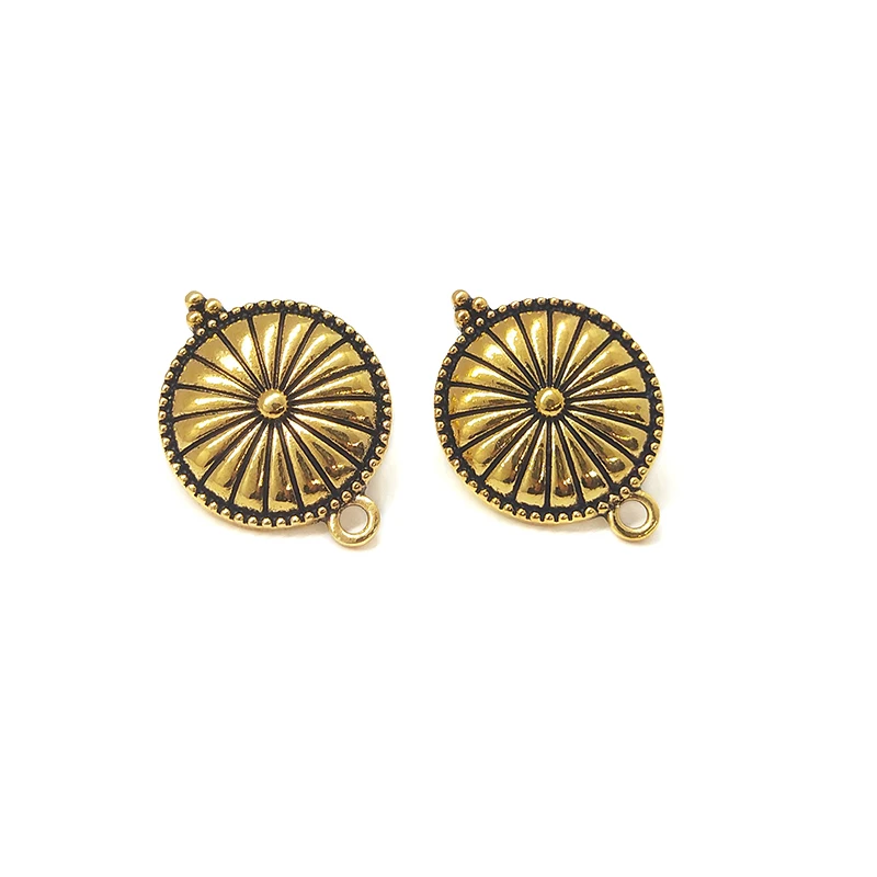 New 6pcs 27*20mm Retro Gold Zinc Alloy Sun Flowers Round Earring Base Connectors Linkers for DIY Earring Jewelry Accessories