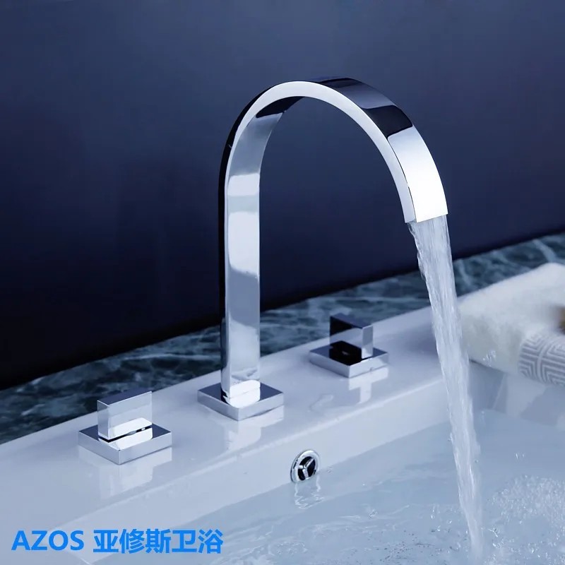 

Chrome Finished Silver Deck Mounted Three Holes Sink Faucets Water Mixer Tap Bathroom Basin Faucet MPSK001A