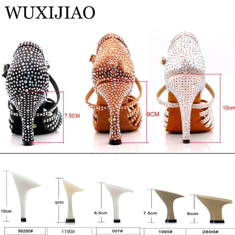 WUXIJIAO-zapatos de baile latino para mujer, calzado de Jazz, Salsa, salón, piel de bronce negro, tacón Curban