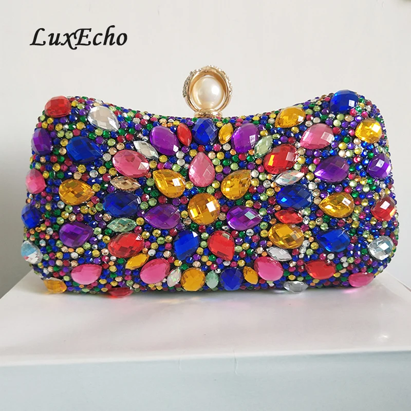 LuxEcho Multicolored crystal handbags Womens wedding purse Fashion party evening bags Day clutches ladies fashion bags