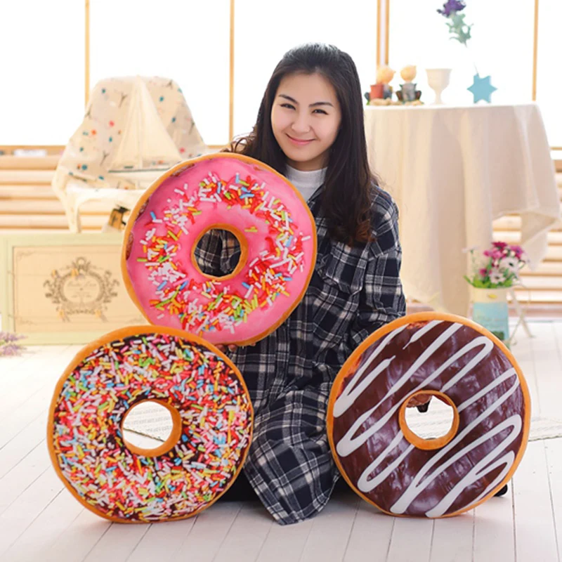 Matut-Oreiller en peluche coloré en forme d'anneau, jouet alimentaire, oreiller de tête, coussin de siège pour chaise, cadeau de canapé de sol intérieur, décor en forme d'anneau, 38 cm, 60cm