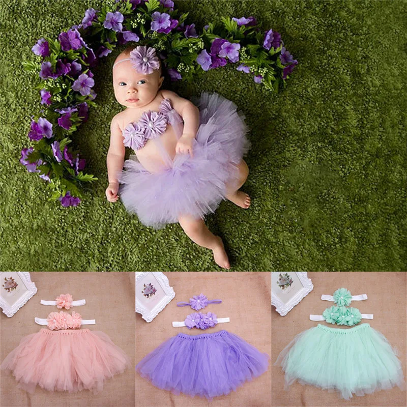 Fashion Baby Toddler Girl Flower Clothes+Hairband+Tutu Skirt Photo Prop Costume Outfits 3PCS skirt #330