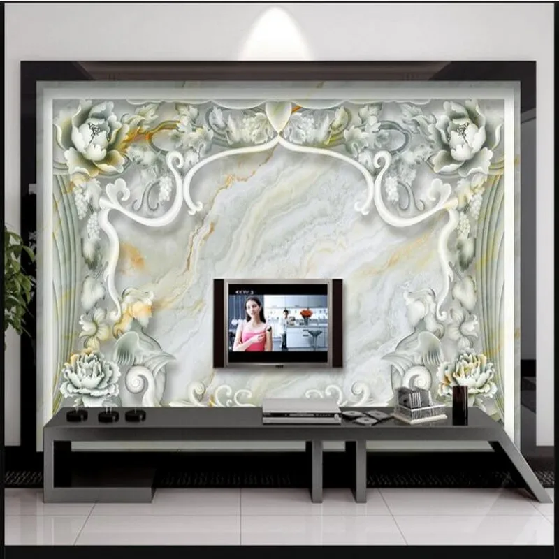 wellyu Customized large - scale murals high - grade European lace marble embossed TV sofa background wall  wallpaper