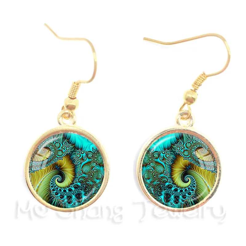 2018 New Beautiful Peacock Feathers Earrrings Mandala Glass Cabochon Drop Earring For Women Jewelry Creative Gift