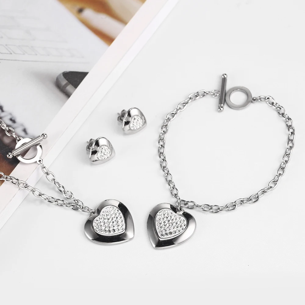 OUFEI Stainless Steel Jewelry Woman Sets Heart Necklace Earrings Bracelet Set Accessories Fashion Jewelry sets Gifts For Women