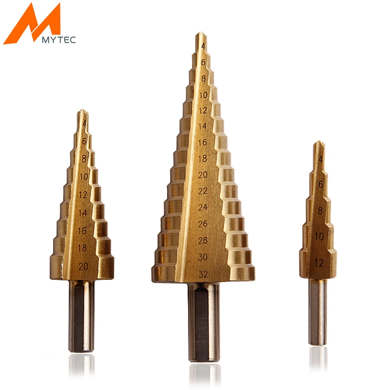 MYTEC 3pcs Step Drill Bits 3-12mm/4-12mm/4-20mm Cone Drill Bit Set For Metal Wood  Drilling Cutting Power Tools