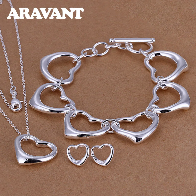 

Aravant 925 Silver Jewelry Sets Love Heart Romantic Necklace Earrings Bracelet For Women