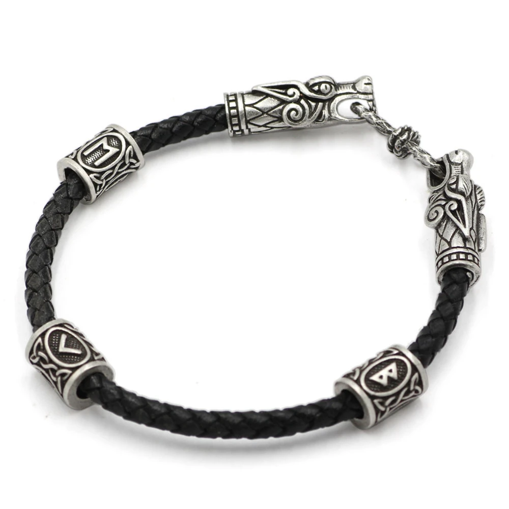 Odins Raven bracelet Viking bracelet with rune beads Dragon head bracelet Viking Bangle Wristband Pagan Men Jewelry Slavic