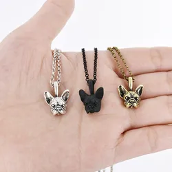 Boho French Bulldog Silver Plated Necklace Women Jewelry Pendant Sweater Necklaces Men Gifts Vintage Choker Accesorios Collares