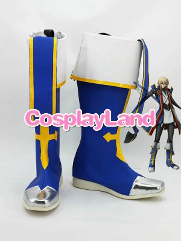 

BlazBlue Jin Kisaragi Blue Military Cosplay Shoes Boots Anime Party Cosplay Boots Custom Made Flat Long Shoes