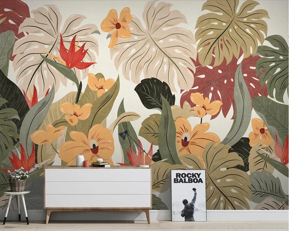 

Papel de parede Tropical plant banana leaf retro wallpaper mural,living room TV sofa wall bedroom kitchen wall papers home decor