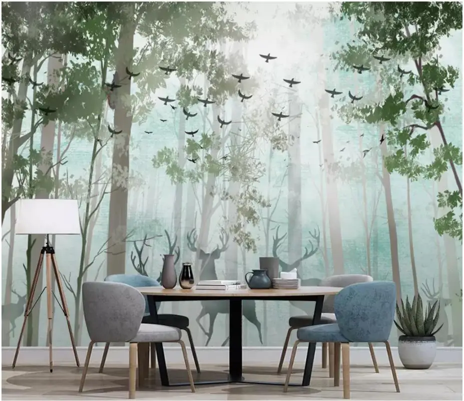 

Wallpaper 3d Mural For Living Room Modern minimalist Nordic forest elk TV sofa backdrop Custom 3d Photo Wall paper