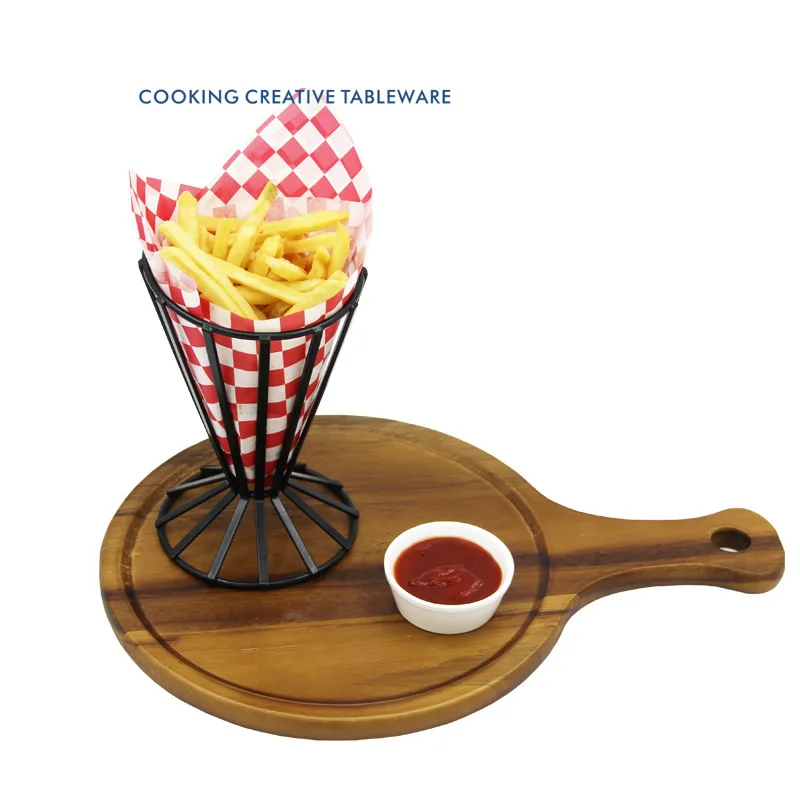 Fries Frame Snack Shelf, Potato Chips Basket, Fried Chicken Tray Holder, Fast Food Tray Stand, Restaurant Tableware Iron, 1Pc