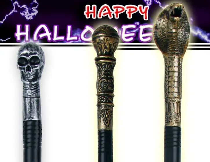 

Evil Witch Halloween Fancy Dress Handheld Cane Staff Snake Skeleton Skull King Magic Wands Canes Easter Costume Party Stage prop