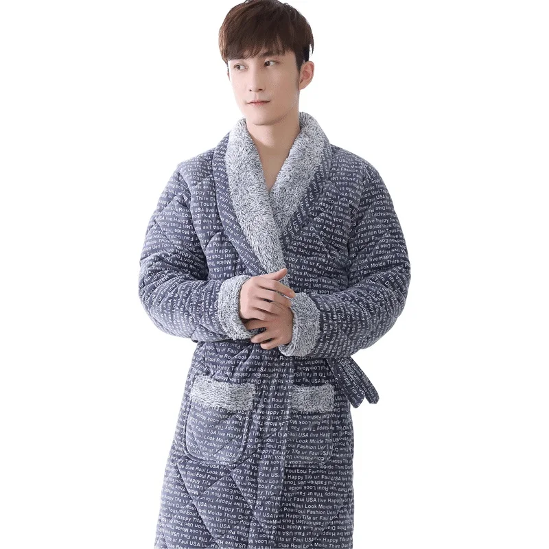 Newest Winter Men's Robe Thick Flannel Quilted Bathrobe Autumn Casual Warm Male Nightwear Men Bathrobe Belt Elegant Bathroom Spa