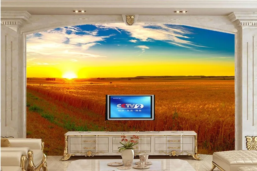 3d embossed wallpaper,Scenery Fields Sunrises and sunsets Sky Nature wallpaper,living room TV sofa bedroom waterproof wallpaper