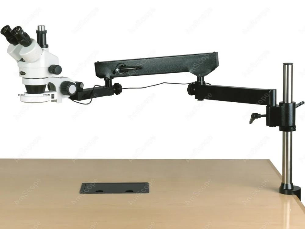 

AmScope Trinocular Zoom Stereo Microscope 3.5-225X+ Articulating Arm Pillar Clamp and 144-LED Light