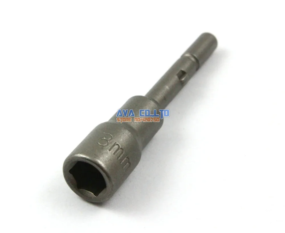 10 Pieces 8mm Hex Socket Nut Setter Driver Bit S2 Steel 6mm Round Shaft 65mm Long