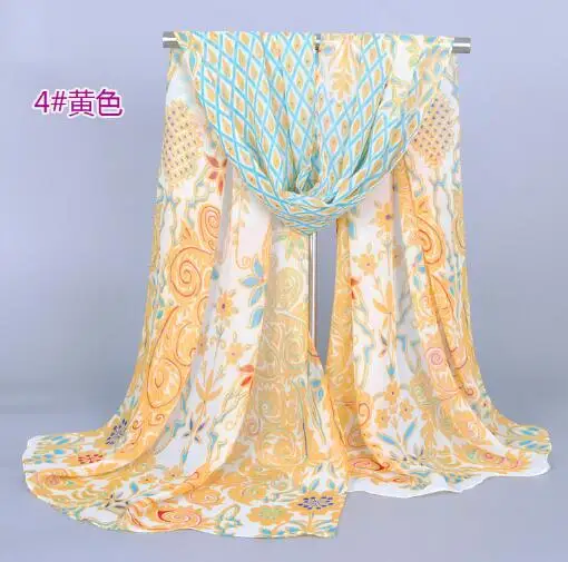 New Arrival 160*50CM Women Chiffon Silk Scarfs Spring polyester Scarves Print flowers Peacock Summer Shawls And Hijab wholesale