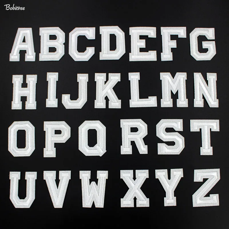 A-Z English Alphabet White Letters Patches Iron on for Clothes Embroidery Stickers DIY Cloth Decoration Sewing Supplies