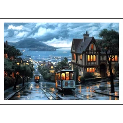 Cross-stitch,Sets For full embroidery,house,Port town,landscape ,White canvas 40x50cm,cotton thread,Diy,Needlework,kits,Dmc