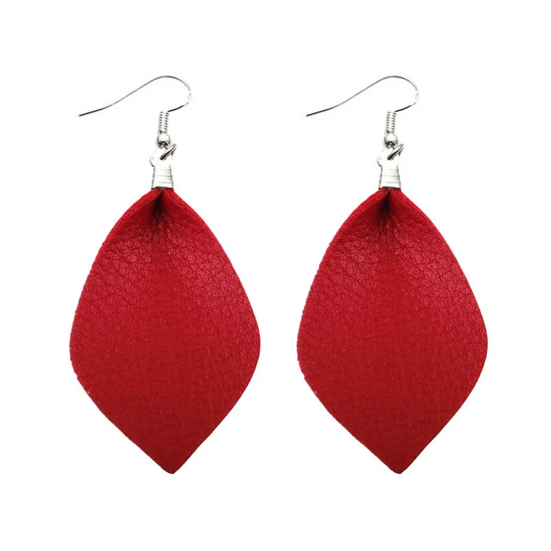 ZWPON  Leather Leaf Earrings for Women Trendy Spring Red Earring 2020 Hot Selling Leather Earrings aretes largos Wholesale