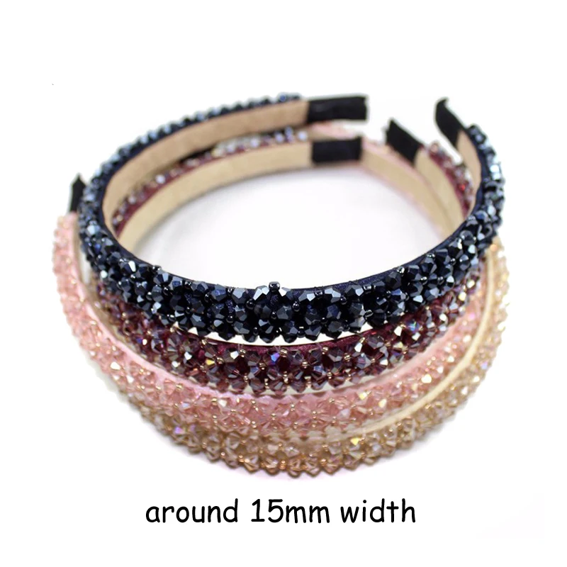 Shiny Pink Black Full Crystal And Beads Headbands Luxury Hair Jewelry Handmade Rhinestone Hairbands For Women Girls