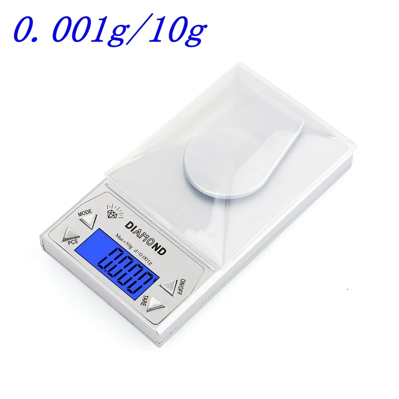 

0.001g/10g Mini LCD Digital Diamond Jewelry Scale High Precision Food Diet Gem Scales Weighing Balance Silver CT/DWT/G/GN