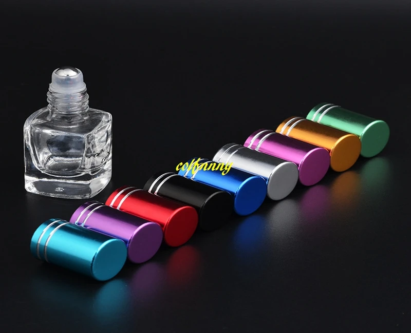

1000pcs/lot Square 5ML Clear Glass Roll On bottle Stainless Steel Roller Ball Empty Essential oil ball bottle