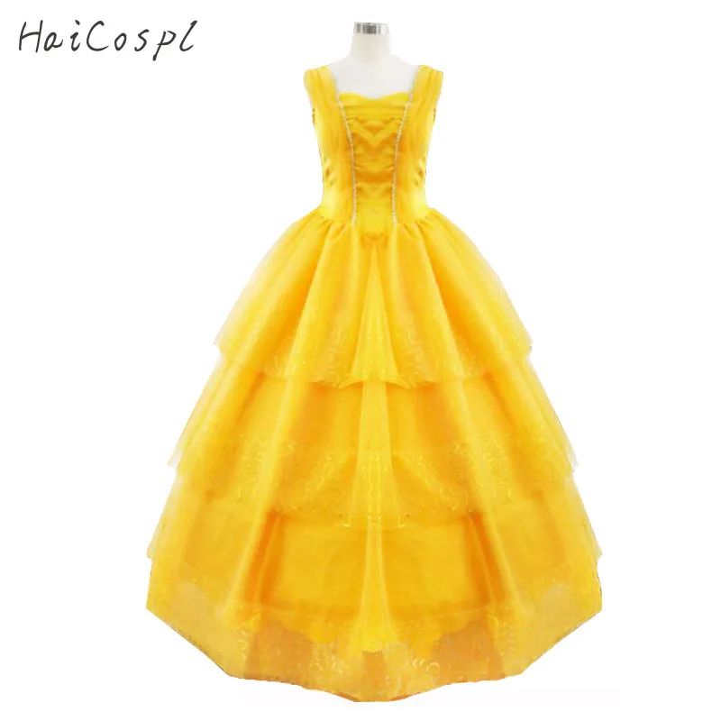 Costumi di bellezza e bestia principessa Belle abiti adulto fantasia Cosplay Costume di Halloween per le donne vestito fantasia giallo