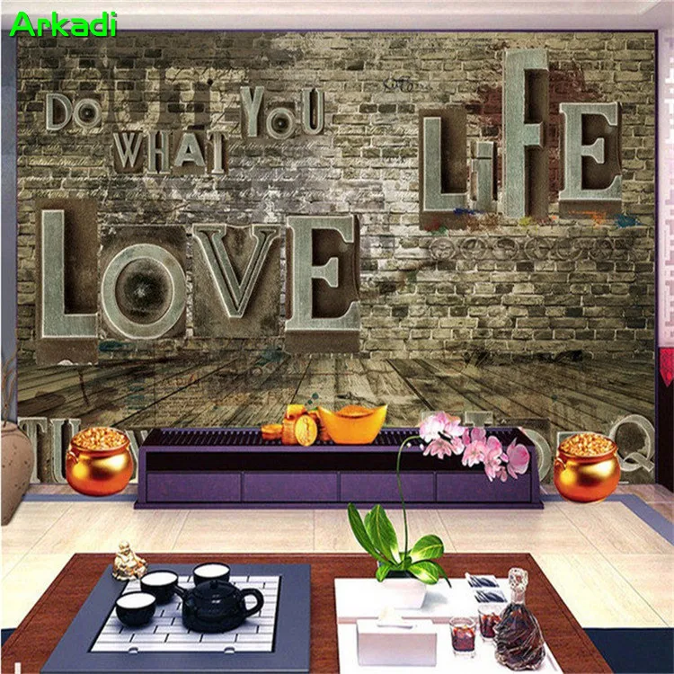 Retro retro embossed letters LOVE hand-painted nostalgia mural bar KTV retro wooden personality wall painting