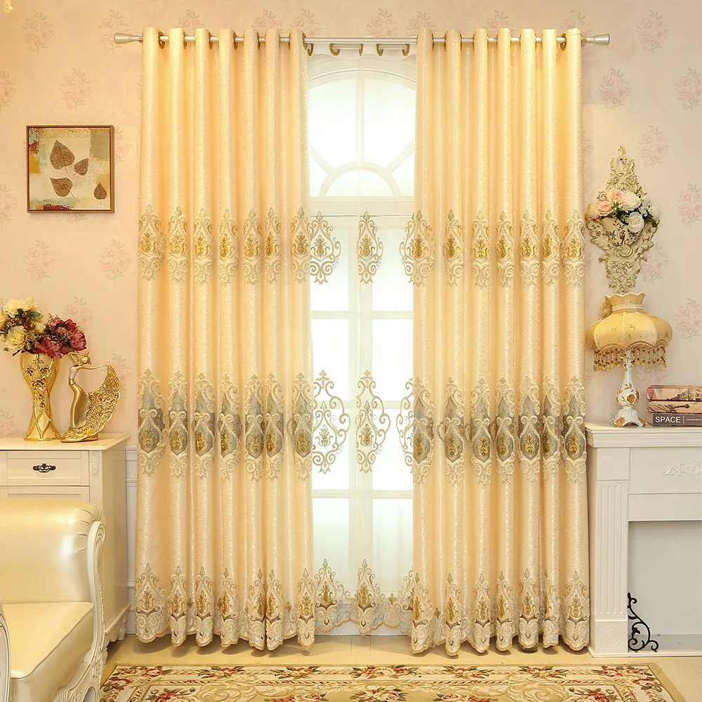 Ready Made Window Curtains for Living Room Luxury Embroidery Blinds Blackout Curtain Fabric and Tulle for Villa Bedroom