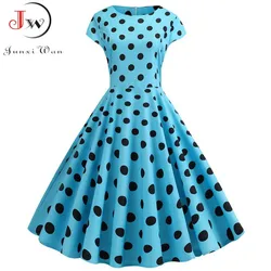 Summer Short Sleeve Polka Dot Dress Women Elegant Casual Print A-Line Vintage Big Swing Rockabilly Vestidos