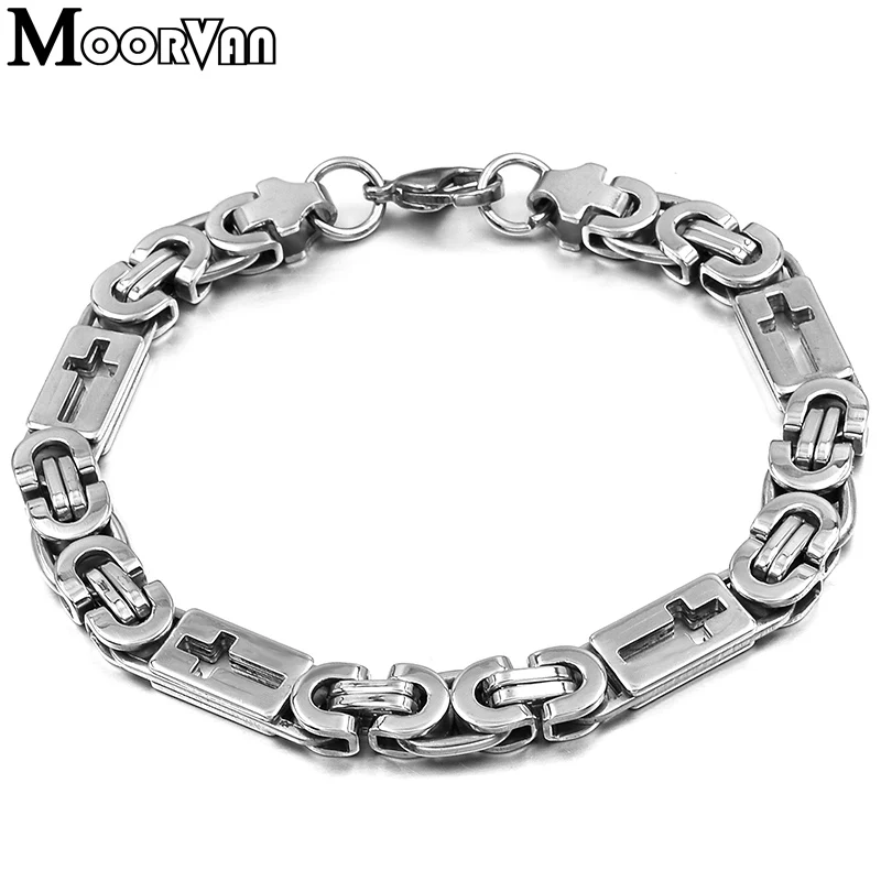 Moorvan unique flat byzantine necklace/bracelet (55cm+22cm) men chain link cross jewelry set VBD028