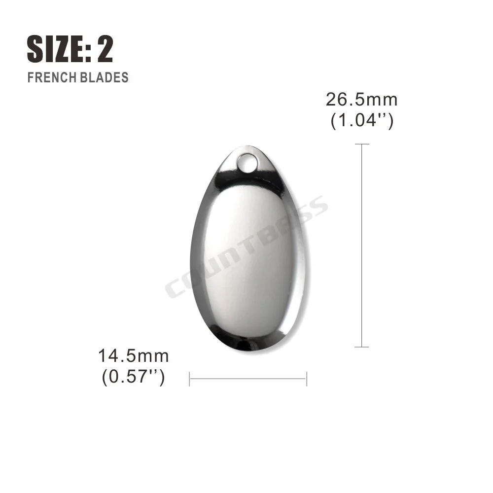 Countbass 50ชิ้นขนาด0-6ใบมีดสปินเนอร์ฝรั่งเศสเรียบชุบนิกเกิล, เหยื่อตกปลา DIY, งานฝีมือ