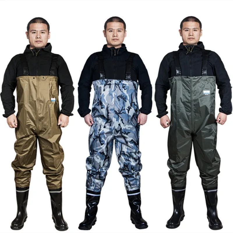 Waterproof Camping Wading Pants Men Women, Anti-Wear, Nylon and PU Fishing Wader Boots Overalls Strap Trousers Updated Eu38-45