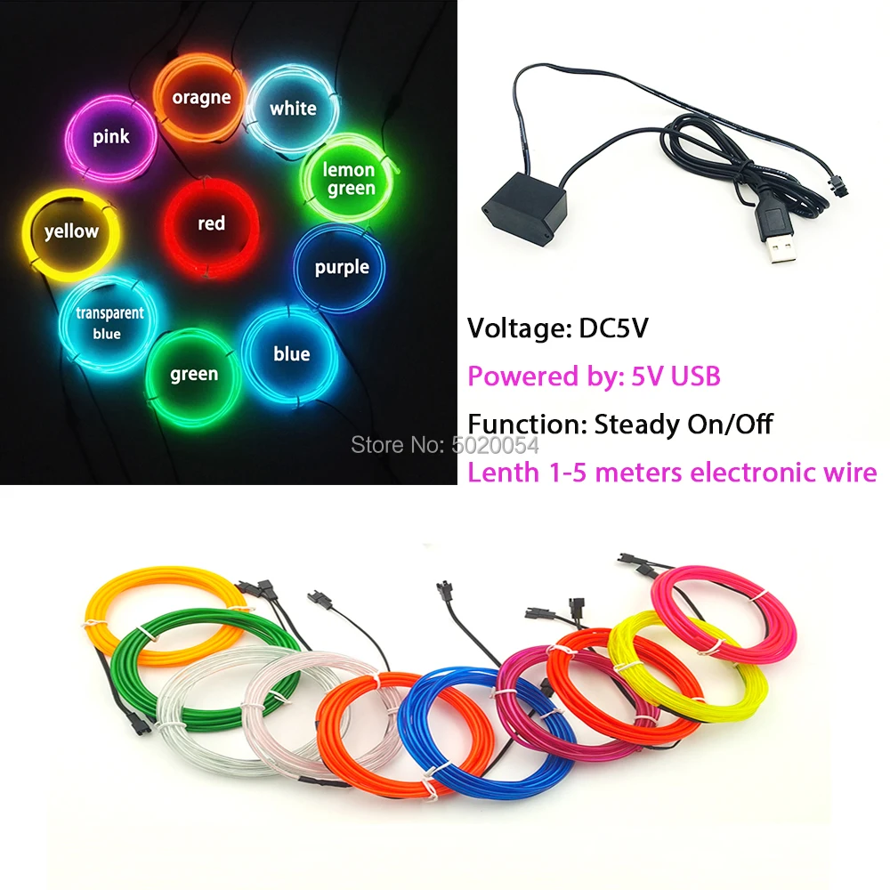 2M 1.3mm Dance Decor Neon LED lamp Neon Light Flexible EL Wire Rope Tube Waterproof EL Cold Line