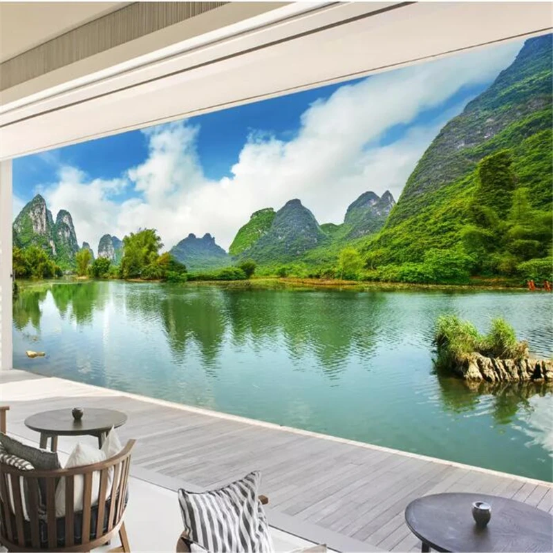 wellyu  обои wall papers home decor Custom wallpaper HD Guilin Mountains and Waters Clear Water Scenery TV Background Wall