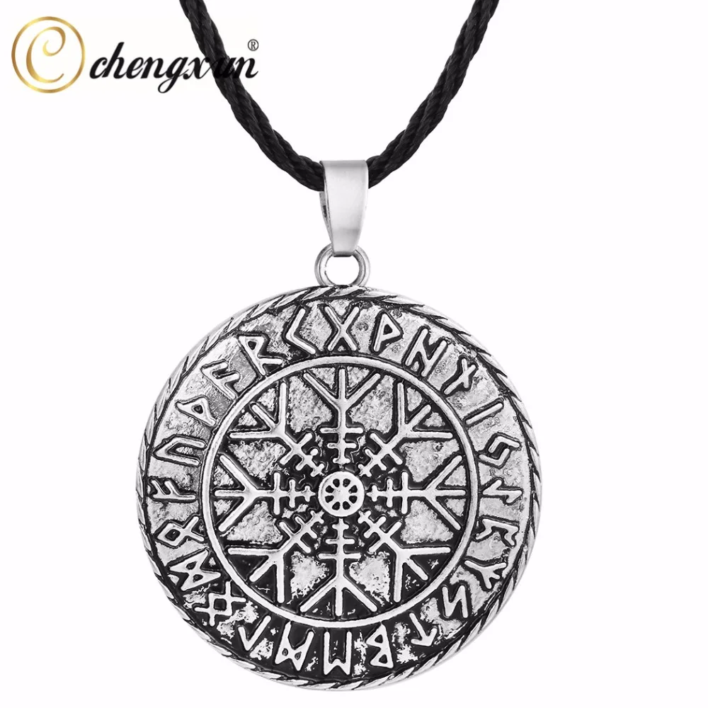 CHENGXUN North Viking Charm Pewter Pendant Necklace Leather Cord Adjustable Chains for Boyfriend