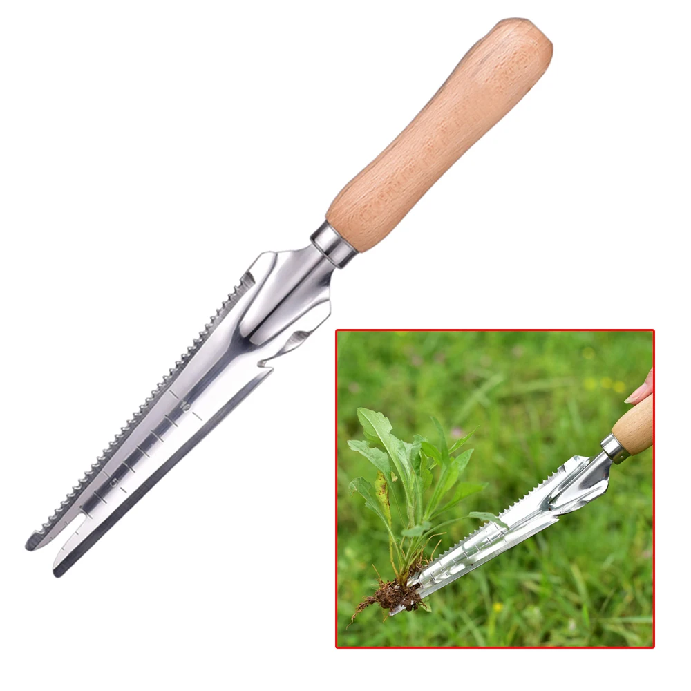 Desbrozadora de jardín de acero inoxidable, herramienta de mano para siembra y deshierbe, pala para jardinería con mango ergonómico